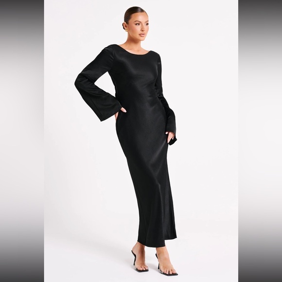 MESHKI BLACK SATIN DRESS - Picture 6 of 10